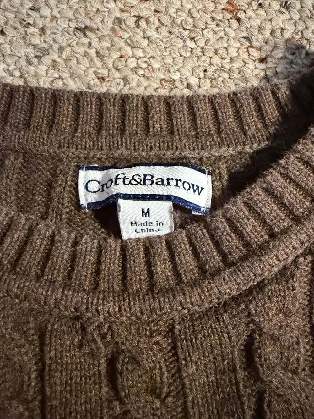 Croft & Barrow Brown Cable Knit Crewneck Sweater Size M